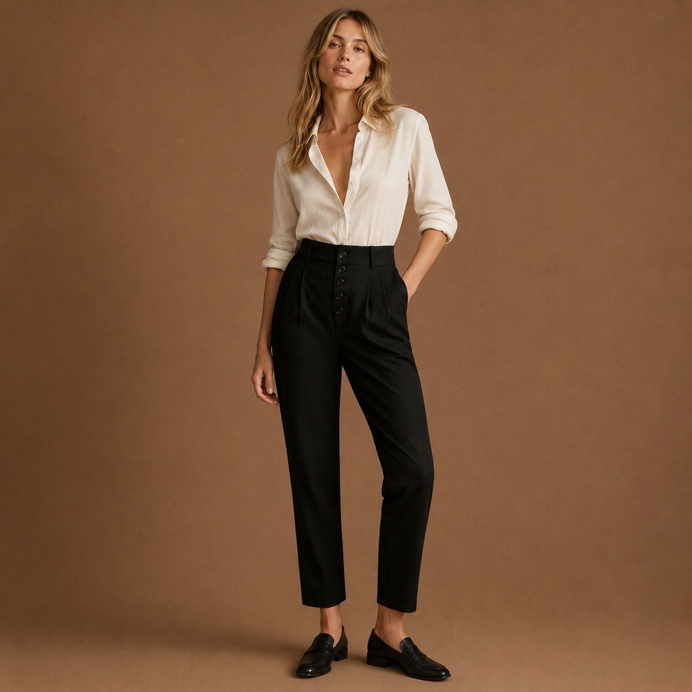 Anthropologie High Waist Button Front Ankle Pants Black Sz 6